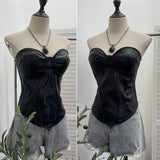 Real Pat With Chest Pad Cool Pu Skin Repair Waist-Skin Vest Sexy Hottie Leather Coat Wrapped Bra Short Top 8117