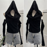 Sleeve With Sleeve Scrap Wind Worn To Make Old Hooded Vest Collar Collar Short High-Waisted T-Shirt 9183