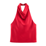 2025 Spring And Summer New Female Fashion Sexy Hot Babes Silk Shading Texture Hanging Neck Top 3203317