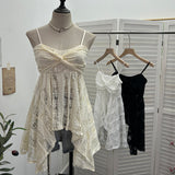 Real-Shooting Lace Tling Folded Sling Vest Irregular Skirt Shaved Thin Holiday Wind Sleeveless Top 1029