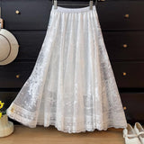 2025 Summer French Gentle Hollow Lace Lace Half-Dress Woman High-Waist A Word Folded Loose Umbrella Skirt