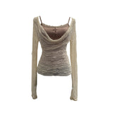 Two Sets Of Collar Hole Sun Hood T-Shirt Long-Sleeved T-Shirt + Short-Sling Sling Sling Vest Woman 23205