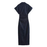 Spring New Denim Folding Short-Sleeved Dress 2284576
