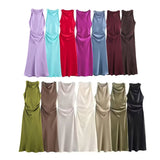 BSK&TRAF Women's Clothing 2026 Summer New Fashion Silk Hyssin Texture To The Waist Of The Fan Flute Dress 8372090