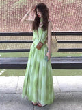 French Super-Look Unique Beautiful Green Halo Print Sling Dress Seaside Holiday Dress 2026 Summer