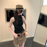 French High-End High-Necked Sleeveless Knitted Sling Vest Women's Summer New Body Repair Inside The Bottom Of The Dress
