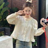 Early Autumn Sweet Lace Lace Long-Sleeved Shirt Girl Small Little Doll Shirt Design Small Blouse
