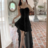 Seaside Holiday White Mesh Yarn Tailing Lotus Side Sling Dress Niche Design French Temperament Skirt Summer