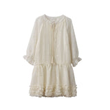 French Holiday Style Heavy Craft Embroidered Wood Ear Lace Splicing Tuxedar With Nine-Point Long-Sleeved Dress Skirt
