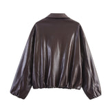 Autumn New Imitation Leather Collar Bomber Jacket 4341736