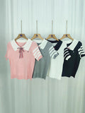 Small Fragrant Temperament Bow Embroidery Clamic College Wind Reduction Jab Knitted Short-Sleeved T-Shirt Women's Tide Top