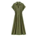 Spring 2025 New Linen-Blend Fan Flute Shirt Dress 8351030