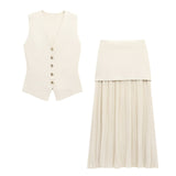 Summer New Undecorated Knitted Vest Knitted Folding Splicing Skirt Set