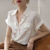 2025 New Small Chiffon White Shirt Casual Women's Summer Thin Design Temperament Blouse
