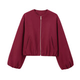 2026 Spring New Women's Soft Pilot Round Neck Zipper Short Jacket Jacket 3046
