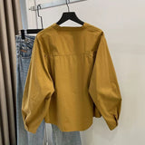 Double-Door Long-Sleeved Shirt Top 2025 New Loose Shirt Temperament Elegant Ginger Yellow Shirt