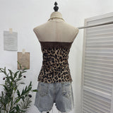 Real Shooting Rivet Belt Splicing Wave Point Mesh Cross Irregular Ribbon Sleeveless Vest Hottie Top 23760