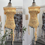 Real Shooting Holiday Wind Shoulder Folding Net Grums Flower Top Design Feeling Drift With Unique T-Shirt 1203
