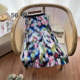 2025 New High-Rise Half-Dress Woman Tight Waist Ink Print Design Sense A-Character Skirt In The Long Folded Skirt