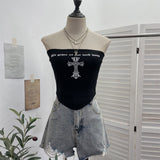 Spice Girl Cross Letter Print Chest Vest Short-Term Umbilical Repair Body Elastic Sleeveless Top 1225