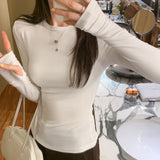 Round Collar Foundation Slim Thin Shoulder Long-Sleeved T-Shirt For Spring 2025 New Bottom Shirt Top
