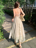 Tea Break French First Love Bare Back Hanging Neck Hanging Dress Fairy Summer Super Fairy Seaside Beach Long Skirt