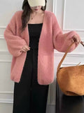 Korean Candy Color Lazy Lantern Knitted Sweater Coat Women's Autumn And Winter New Loose Soft Open-Door Sweater Top