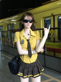Sweet Summer Academy Style New Niche Design Short-Sleeved Shirt Plaid Half Dress Two-Piece