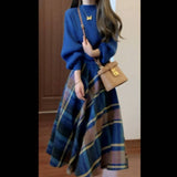 Hepburn Retro Suit Female Autumn And Winter Temperament Small Fragrant Goddess Fan Senior Sweater Half-Body Skirt Two Sets