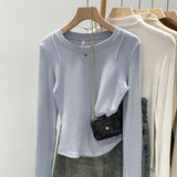 2026 Early Spring Fish Bone Slimming Long Sleeves Of The Bottom Shirt Of Women's Autumn New Unique Special Gas T-Shirt