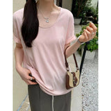 White U-Neck T-Shirt Women's Short-Sleeved Summer 2025 New Loose Thin Inside Hit Bottom Blouse