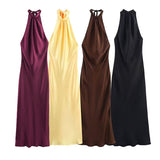 2025 Summer New Women's Temperament De-Backed Silk Densate Hanging Neck Dress Women 3274548