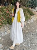 Korean Dopamine Wearing Holiday Style Dress Long Sleeve White Shirt Skirt Folded Knitted Vest Two Sets Of Women