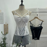 Spiced Lace Pu Skin Spliced With Chest Cushion Perspective Sling Vest Back Blouse 1375