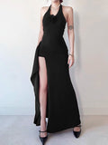 Red Three-Dimensional Flowers Hanging Neck Dress Women's Summer Dress Dress Pure Want To Close The Waist Open Fork The Ass Skirt
