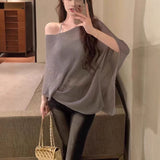 Irregular Bat Sleeve Cloak Sunscreen Knitted Girl Summer Chic One-Word Shoulder Loose-Fitting Thin Top