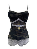 Lace Splicing Camouflage Screen Sling Sling With Chest Cushion Letter Print Sleeveless Top 1618