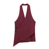 BSK&TRAF Women's Clothing 2026 Summer New Fashion Babes Silk Stisei Hanging Neck Collar Top 2331051