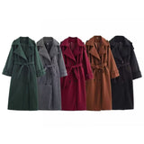 BSK&TRAF Women's Clothing 2025 Winter New Commuter Style Simple With Belt Double Buckle Coat