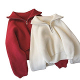 Knitted Autumn And Winter New Age-Reasing Design Zipper Loose Thin Collar Languid Sweater Top Woman