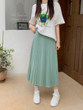 Simple Multi-Color New Folding Skirt Half-Dress Woman High Waist Thin Solid Color Hanging Medium Long Folding Skirt
