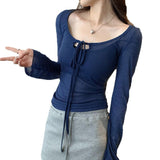 Purely Sexy Hottie Big U-Necked Hollow With Long-Sleeved T-Shirt Girl Spring And Summer 2025 New Bottom Shirt Top