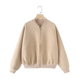 Zippered Bomber Jacket-Style Tunic 3399802 Loose High-Waisted Velvet Trousers 3199800