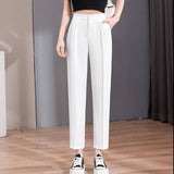 Grey Suit Pants Women Summer Thin High-Waisted Vertical Light Loose Thin Nine Points Leisure Small Cigarette Tube Pants