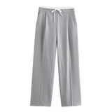 BSK&TRAF Women's Clothing 2025 Summer New Casual Simple Double-Layer Waist Wide Leg Pants 1608225