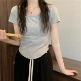 Short-Sleeved T-Shirt For Girls Summer New Korean Version Of The Self-Ind-Up Casual Bottom-Up Student Niche Hot Girl Blouse Tide Ins