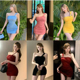 Hottie Style Sexy Short Skirt Sweet Spicy Chest Thin Trend Folding Body-Body-Scuffed Dress Autumn Woman