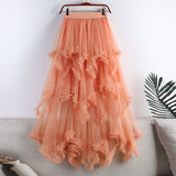 Sweet And Irregular Mesh Dress 2025 New High-Waist Long A-Word Pon Pomong Fairy Cake Skirt Half-Dressed Woman