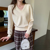 Loose Lazy Wind Set-Up V-Neck Sweater Woman 2025 New Early Autumn Super Good Single Knitted Shirt Top