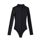 Slim Thin Zipper Collar Long-Sleeved Women's Bottom Shirt Solid Color T-Shirt